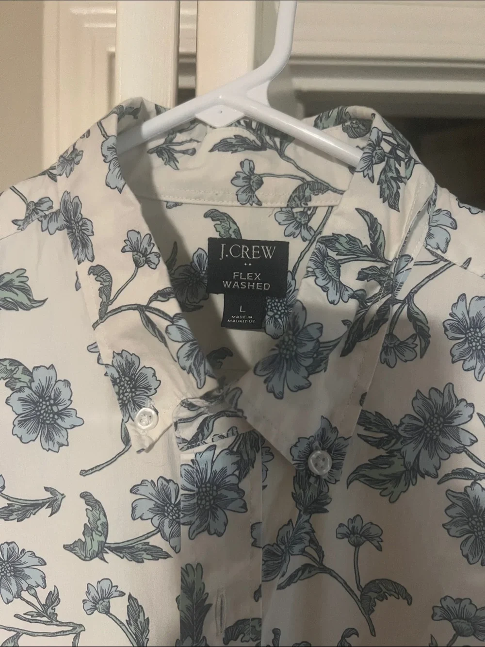 J. Crew Men’s White Short-Sleeve Shirt with Blue Floral Print